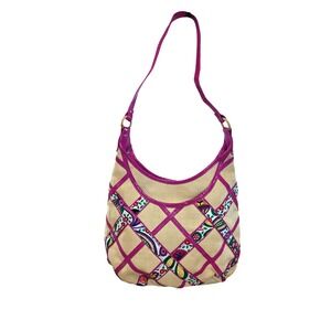 Vera Bradley Viva la Vera Straw Shoulder Bag Pink Patent Trim‎ Floral Lined Hobo